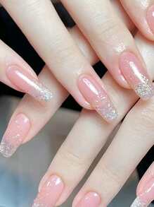 VV MEI JIA ER 使用24入組長形指甲漸層閃爍假指甲、1張膠帶和1個指甲修整文件，打造出更高的時尚品味，假指甲及指甲用品 - 淺粉色 - 查看 2