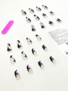 24 chiếc Long Almond Star Print Fake Nail & 1 sheet Tape & 1pc Nail Dũa - Nhiều màu - Xem 2