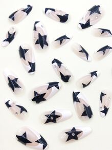 24 chiếc Long Almond Star Print Fake Nail & 1 sheet Tape & 1pc Nail Dũa - Nhiều màu - Xem 5