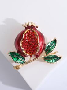 Rhinestone Decor Pomegranate Design Brooch - Red - View 2