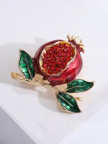 Rhinestone Decor Pomegranate Design Brooch - Red - View 4