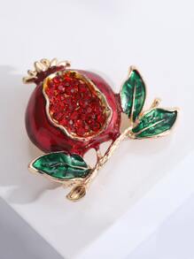 Rhinestone Decor Pomegranate Design Brooch - Red - View 5