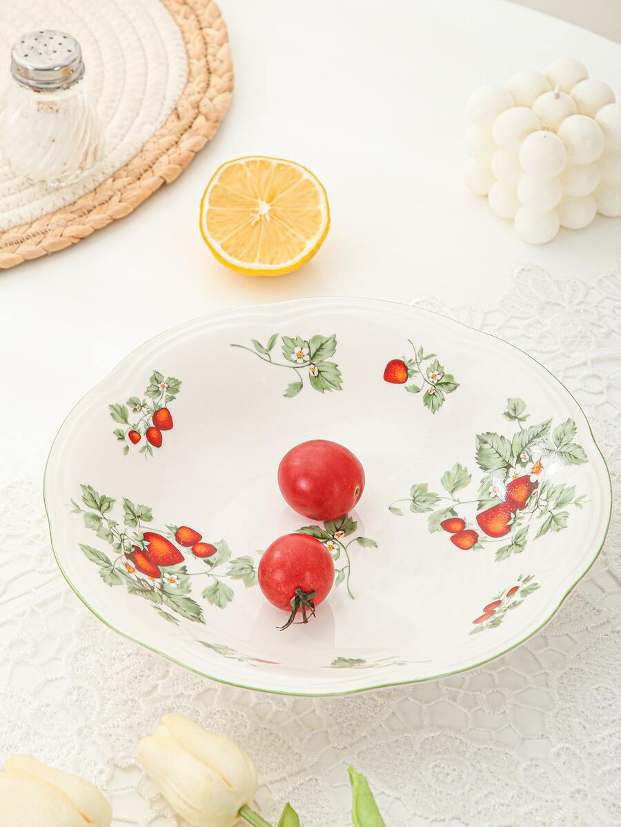 1pc Floral Pattern Round Plate, Modern Porcelain Dinner Plate For Kitchen - White - View 1