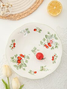 1pc Floral Pattern Round Plate, Modern Porcelain Dinner Plate For Kitchen - White - View 2
