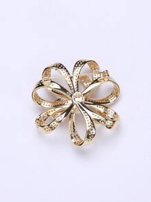 Cubic Zirconia Flower Design Brooch - Gold - View 2