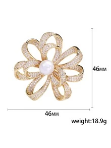Cubic Zirconia Flower Design Brooch - Gold - View 3