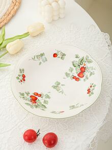 1pc Floral Pattern Round Plate, Modern Porcelain Dinner Plate For Kitchen - White - View 3