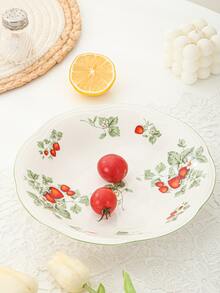 1pc Floral Pattern Round Plate, Modern Porcelain Dinner Plate For Kitchen - White - View 4