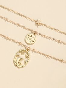 3pcs/set Star & Moon Charm Necklace - Yellow Gold - View 1