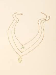 3pcs/set Star & Moon Charm Necklace - Yellow Gold - View 2