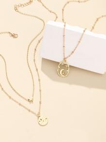 3pcs/set Star & Moon Charm Necklace - Yellow Gold - View 5