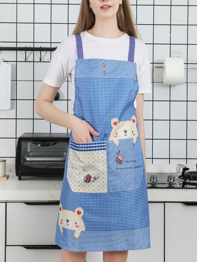 1pc Random Color Apron, Korean Style Fashionable Bib Neck Apron For Women, Housework & Work,Kitchen,Bathroom,Home,Household Suppliers