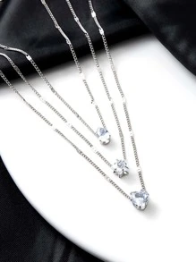 Vòng cổ nhiều lớp trang trí bằng đá khối Zirconia - Bạc - Xem 1