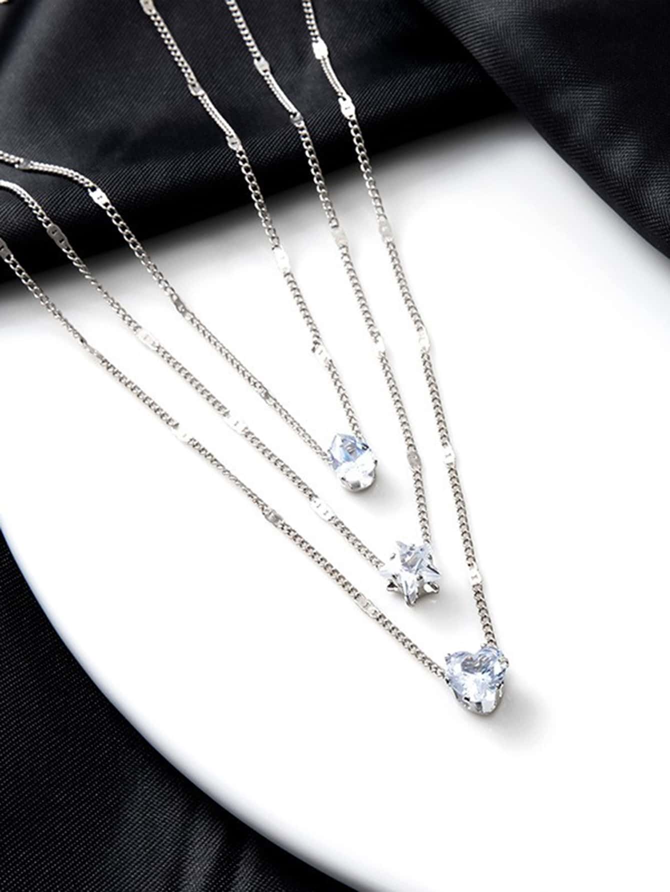 Vòng cổ nhiều lớp trang trí bằng đá khối Zirconia - Bạc - Xem 1