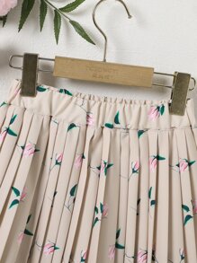 Girls Floral Print Pleated Skirt - Khaki - View 3