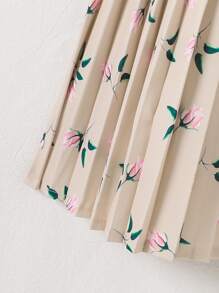 Girls Floral Print Pleated Skirt - Khaki - View 4