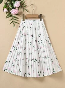 Girls Floral Print Pleated Skirt - White - View 1