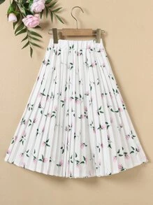 Girls Floral Print Pleated Skirt - White - View 2