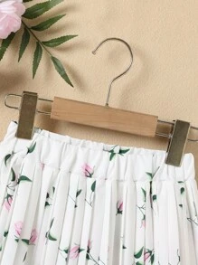 Girls Floral Print Pleated Skirt - White - View 4