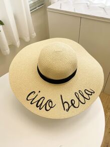 字母細節寬邊草帽 - 米色 - 查看 1