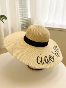 字母細節寬邊草帽 - 米色 - 查看 2