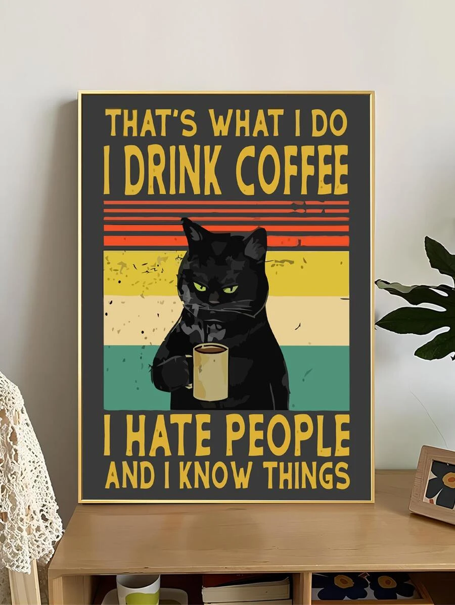 1入組貓和標語圖形無框畫化學纖維牆壁藝術畫適用於家居牆壁裝飾 - 彩色 - 查看 1