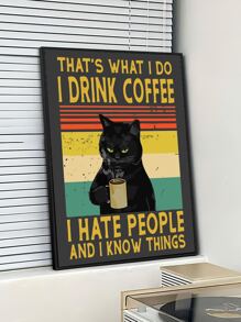 1入組貓和標語圖形無框畫化學纖維牆壁藝術畫適用於家居牆壁裝飾 - 彩色 - 查看 2