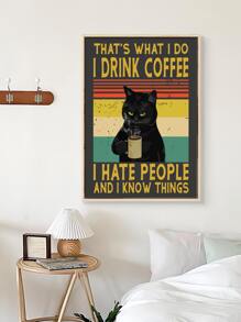 1入組貓和標語圖形無框畫化學纖維牆壁藝術畫適用於家居牆壁裝飾 - 彩色 - 查看 5