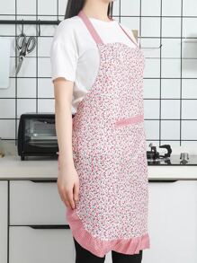 1入組花卉圖案圍裙現代滌綸防油耐用廚房圍裙 - 彩色 - 查看 4