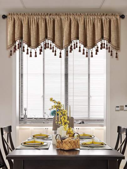 Cortina Corta De Organza Nevada De Estilo Vintage, Color Café, Con Borlas Y Adornos De Encaje, Adecuada Para Decoración De Ventanas/puertas, 1 Ud.