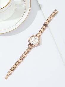 Jusen 1入組水鑽裝飾石英表和1入組手環 - 玫瑰金 - 查看 4