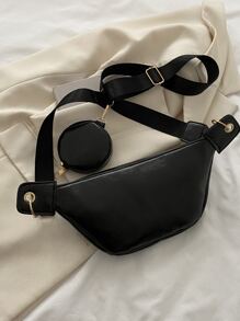 Letter Pattern Waist Bag With Coin Purse for Women - Black - View 2