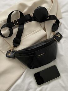 Letter Pattern Waist Bag With Coin Purse for Women - Black - View 3