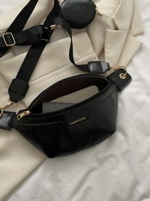 Letter Pattern Waist Bag With Coin Purse for Women - Black - View 4