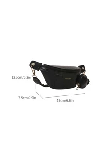 Letter Pattern Waist Bag With Coin Purse for Women - Black - View 5