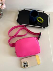Mini riñonera con correa ajustable, color rosa intenso, perfecta para deportes de viaje al aire libre, liviana, portátil - Rosa Fucsia - Ver 4
