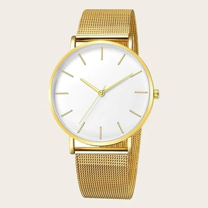 1 件简约男士条形刻度表盘石英手表，配有网状表带，适合日常佩戴、生日、男士礼物、周年纪念、年终促销、光棍节、万圣节促销，无礼盒