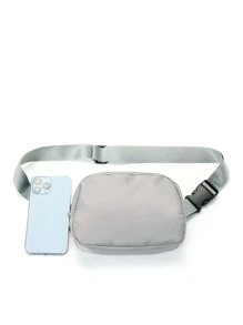 حقيبة خصر/حقيبة عبر الجسم من النايلون للرياضة، تناسب الهاتف، مناسبة للجري والتنزه والدراجات والياقة البدنية، تصميم عصري بسيط، مناسبة للجنسين، مناسبة للطلاب - رمادي فاتح - مشاهدة 2