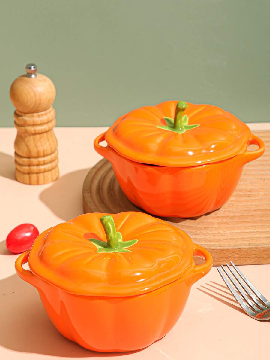 1 Nồi Canh Sứ Có Nắp Nồi, Thiết Kế Tay Cầm Bí Ngô Sáng Tạo Nồi Canh Cho Nhà Bếp - trái cam - Xem 1