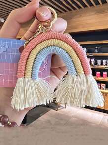 手工製作包配件編織繩彩虹流蘇珠寶波霍風格包掛件鑰匙扣 - 彩色 - 查看 4