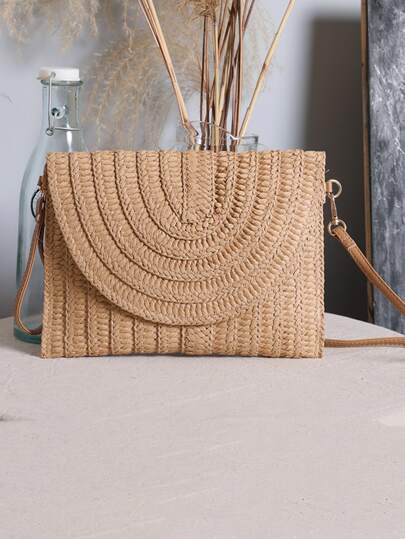 EMERY ROSE Minimalist Flap For Women,Women Bags For Vacation,Holiday,Straw Purse,Straw Beach Bag,Beach Necessities,Beach Essentials,Beach Stuff & Summer Essentials, Best Women Bag For Beach Vibes, Wicker Bag, Vacation Bag For Summer , Beach Bag