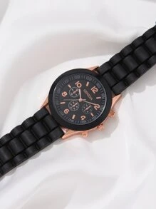 Đồng hồ thạch anh tròn 1 chiếc & Bộ trang sức 5 chiếc - màu đen - Xem 3