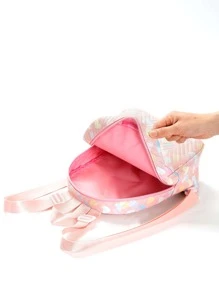 1pc Children Girls Love Print Pu Material Multifunctional Zipper Closure Cute Campus Style Street Style Backpack Suitable For School Students Outdoor Travel Holiday Gifts - Multicolor - View 2