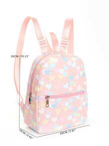 1pc Children Girls Love Print Pu Material Multifunctional Zipper Closure Cute Campus Style Street Style Backpack Suitable For School Students Outdoor Travel Holiday Gifts - Multicolor - View 6
