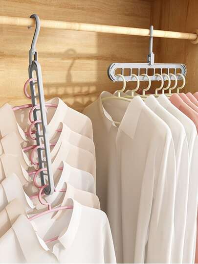 1pc Portable Plastic Clothes Hanger, Multifunction Multi-hole Foldable Clothes Hanger For Home And Travel