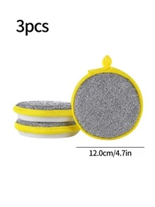 3pcs/set Plastic Casual Style Cleaning Sponge, Round Contrast Binding Scouring Pad For Kitchen - Multicolor - View 4