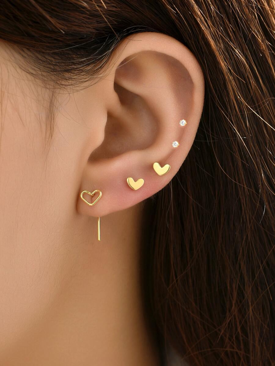 5 piezas Arete con adorno de corazón - Amarillo Oro - Ver 1