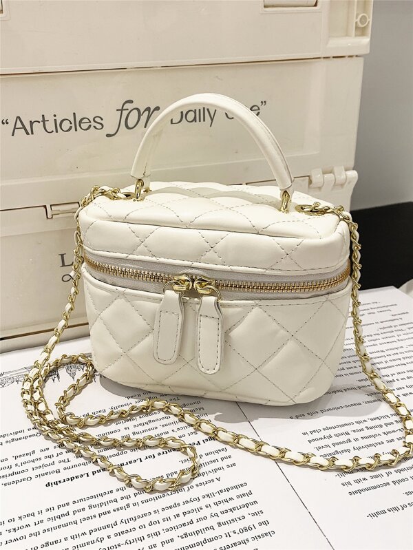 Bolsa de balde acolchoada mini branco fashionable cadeia alça para diário
