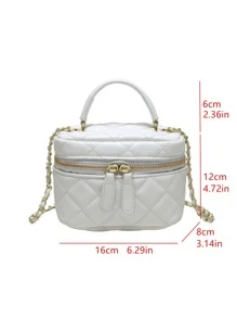 迷你絎縫水桶包白色時尚鏈條帶適用於日常 - 白色 - 查看 3