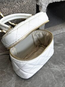 迷你絎縫水桶包白色時尚鏈條帶適用於日常 - 白色 - 查看 4